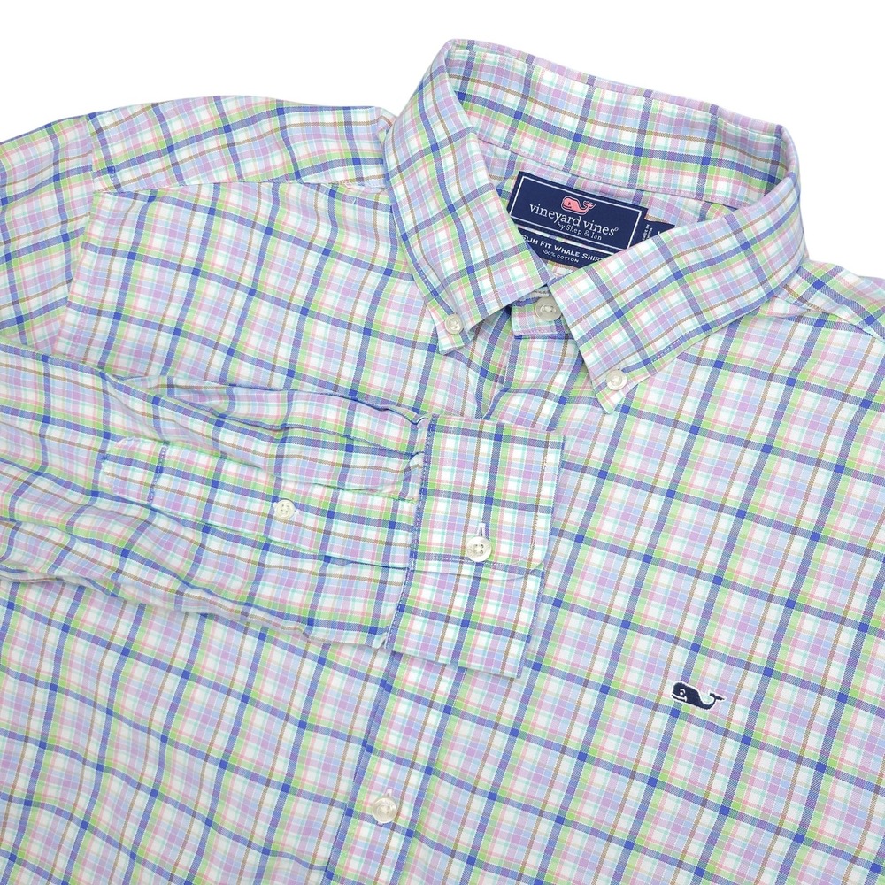 Vineyard Vines Whale Shirt Mens Large Multicolor Plaid Slim Fit Button Down